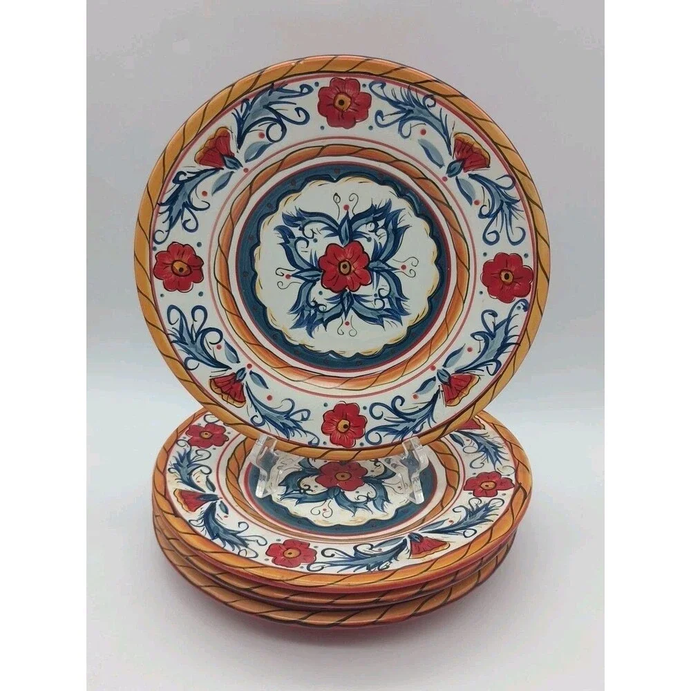 SET OF 4 Tabletops Gallery Italiano Salad Plates Beautiful Multicolor Floral